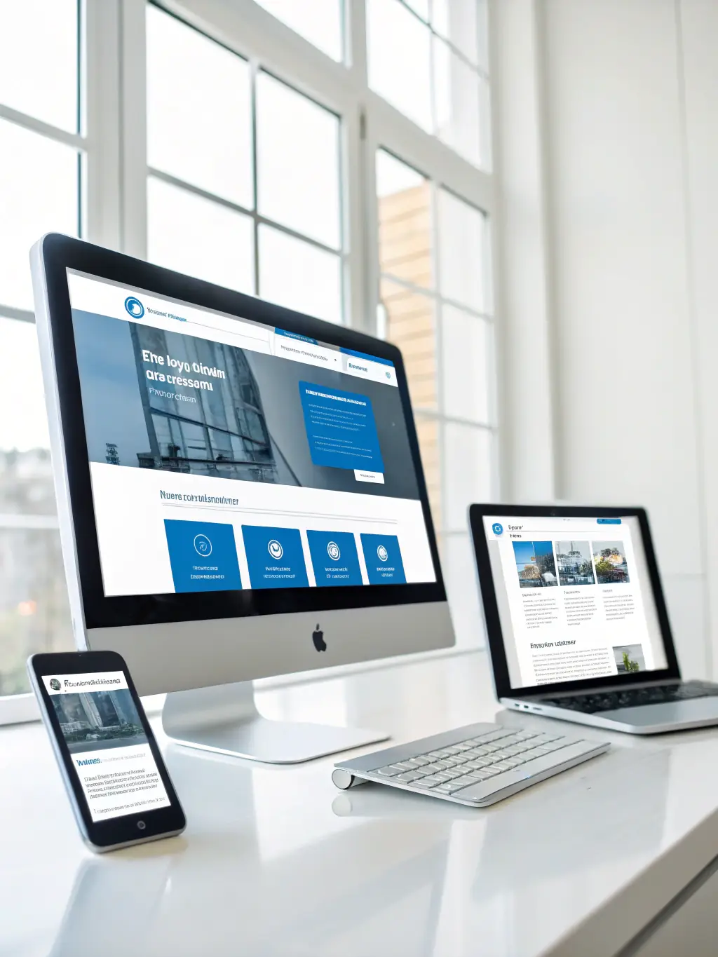 A mockup of a modern, responsive website design on various devices, showcasing user-friendly interface and visual appeal.