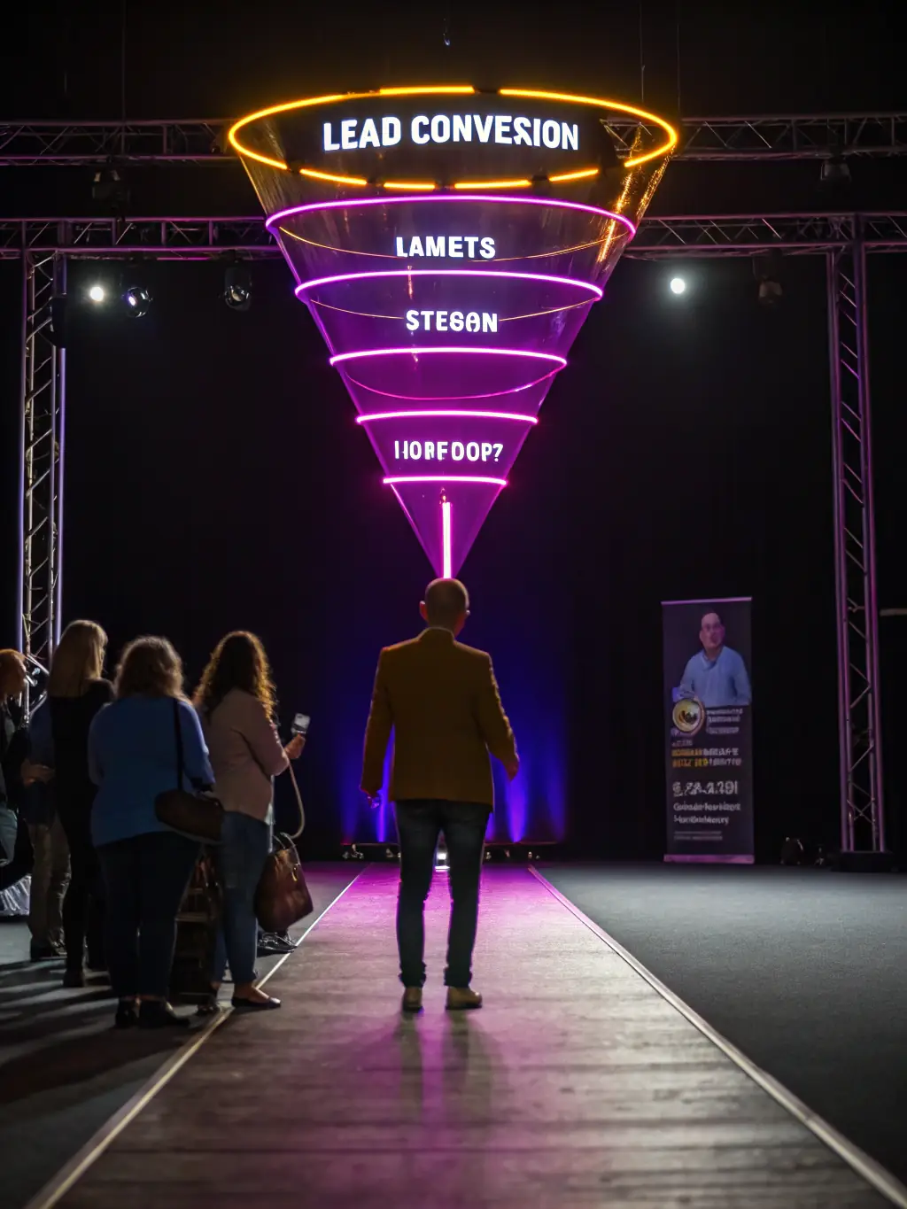 A stylized image representing a marketing funnel, visually showcasing the conversion process from initial contact to customer.